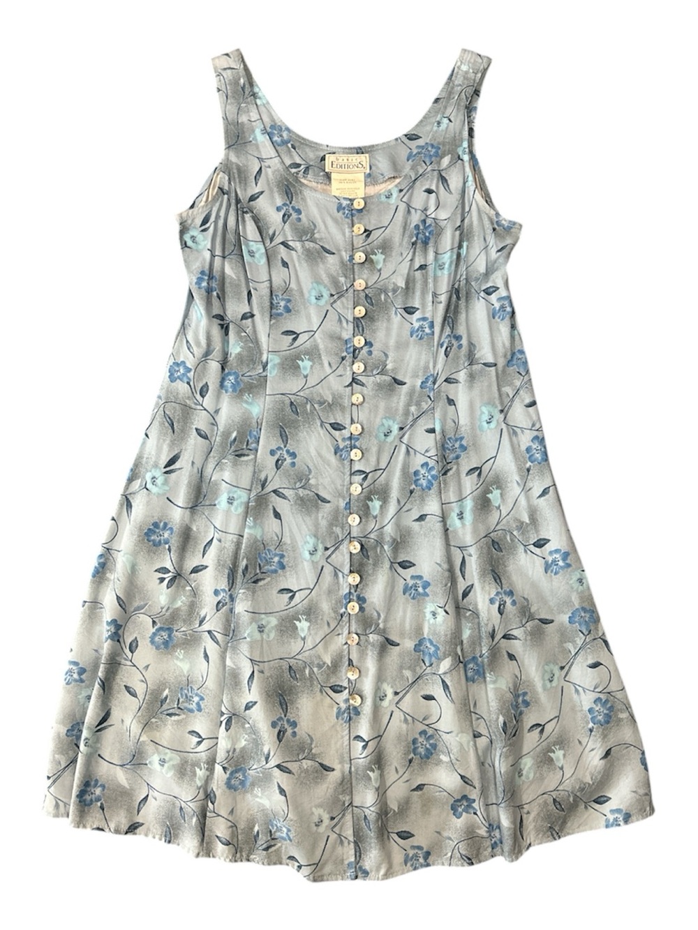 Basic Editions Vintage Blue Floral Button-Front Sundress Sz 11/12 see meas